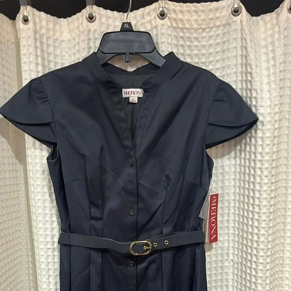 ✔️NEW Merona Black A-Line Dress with Mandarin Collar and Flutter Sleeves - Picture 8 of 8